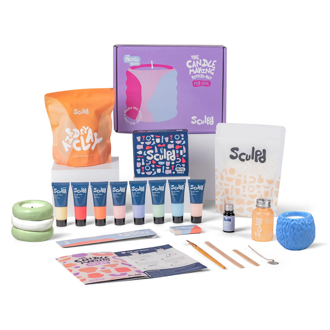 Sculpd Töpferei-Kit zur Kerzenherstellung für Erwachsene mit lufttrocknendem Ton und Acrylfarben-Set