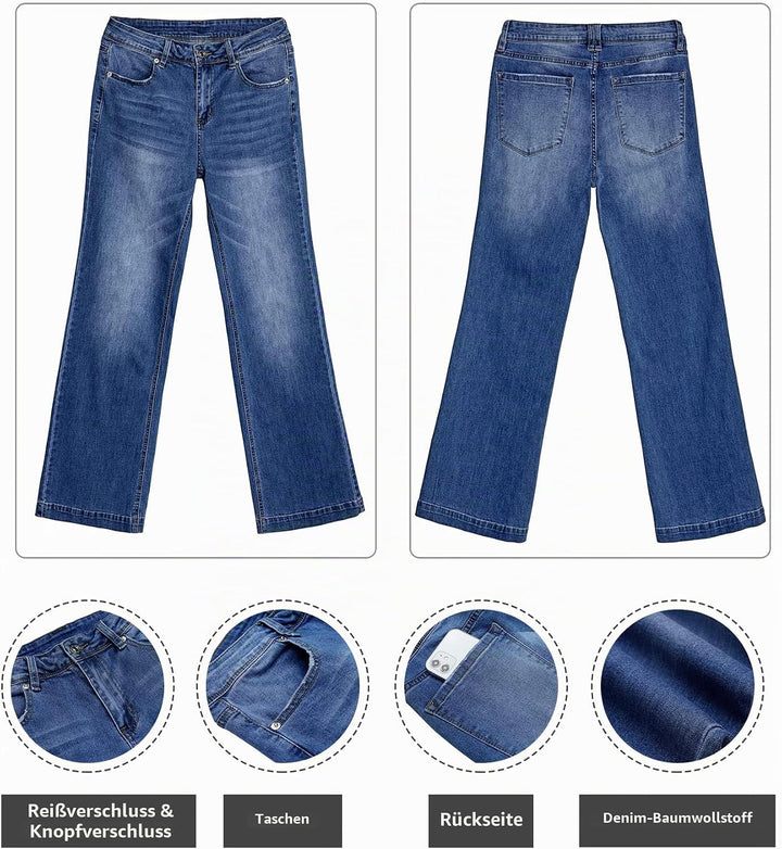 Roskiky Schlaghose Damen Jeans Wide Leg Baggy Jeans Damen High Waist Stretch Hosen Damen Jeans L Dun