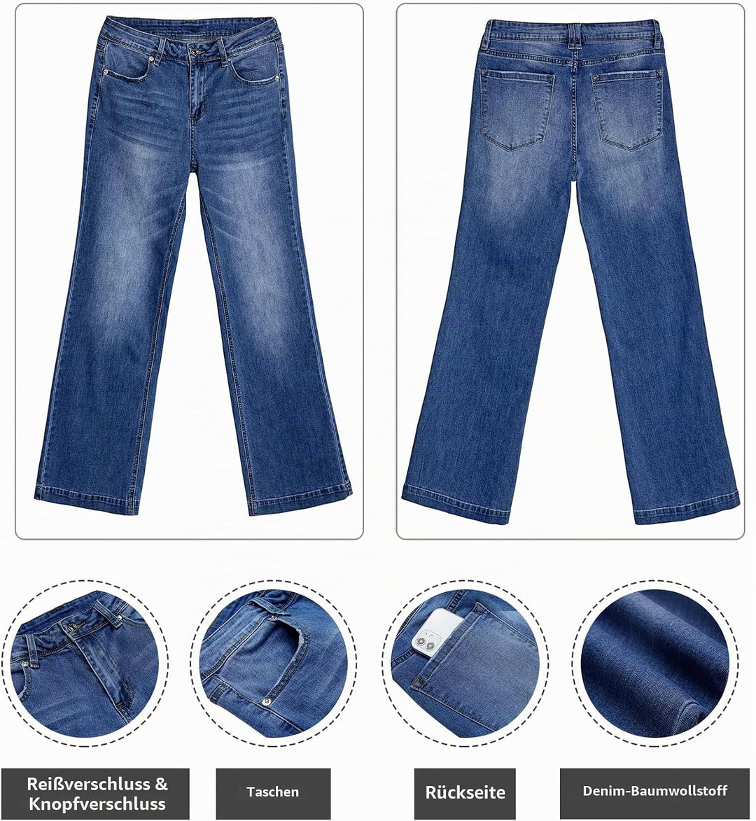 Roskiky Schlaghose Damen Jeans Wide Leg Baggy Jeans Damen High Waist Stretch Hosen Damen Jeans XS Du