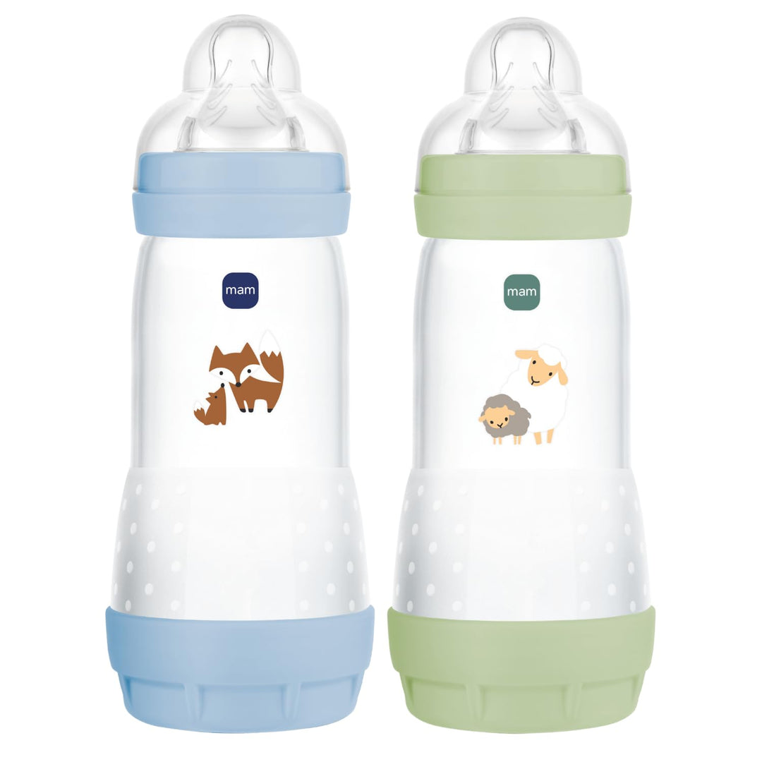 MAM Easy Start Anti-Colic Babyflasche, 4+ Monate, schneller Durchfluss (2 x 320 ml) Ocean + Sand – F