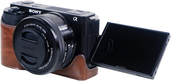 Rieibi ZVE10 Hülle - Qualität PU Leder Hülle für Sony ZV-E10 spiegellose Digitalkamera - Griff Schut