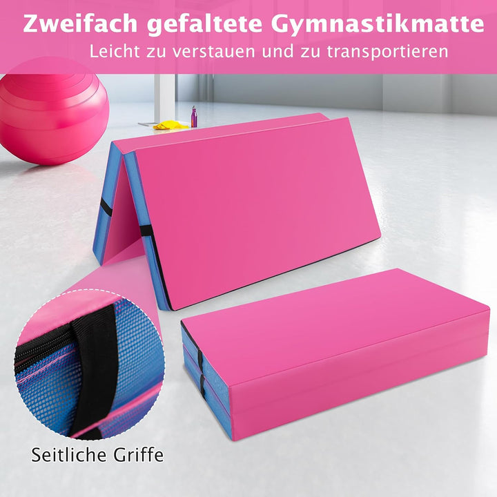 GYMAX Weichbodenmatte, 122 x 122 x 10 cm Klappbare Turnmatte mit Kunstlederbezug & Tragegriffen, Gym