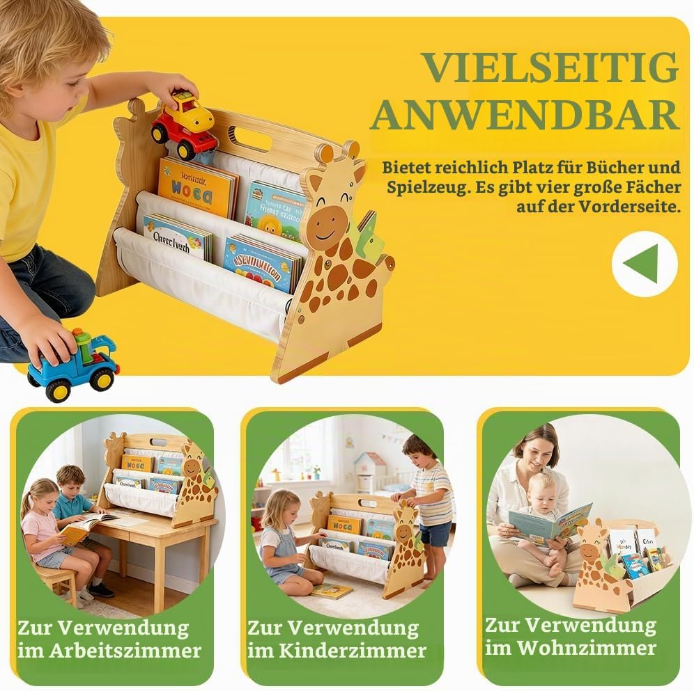 Bücherregal Kinder, Ddoppelseitiges Bücherregal Holz, Montessori Kinderrega, Bücherkiste Kinder mit