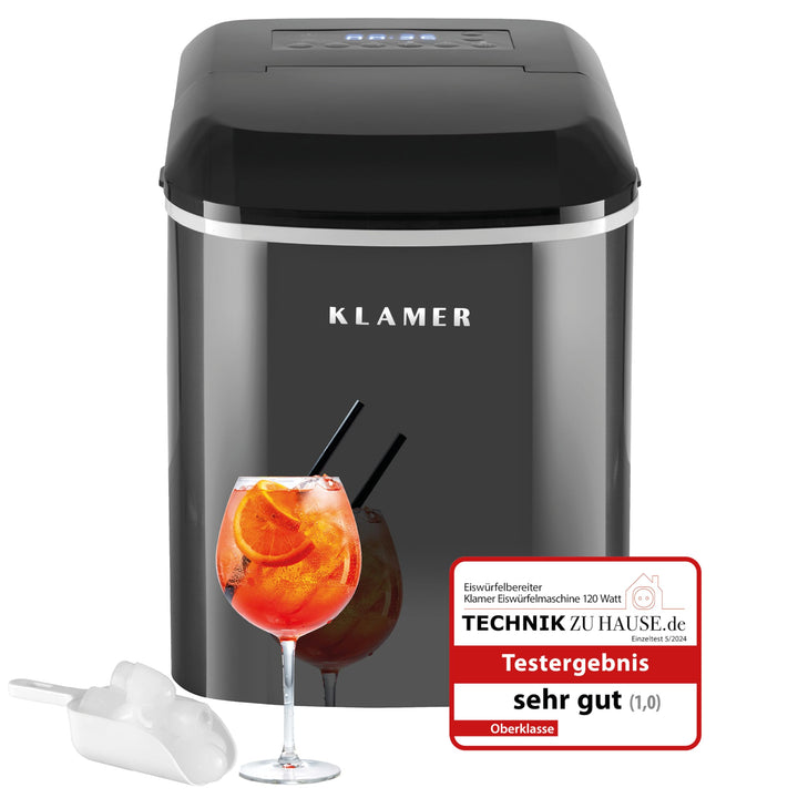 KLAMER Eiswürfelmaschine (2023), 10 Eiswürfel in 7-9 Minuten, 15 kg Eiswürfel pro Tag, 2 Eiswürfelgr