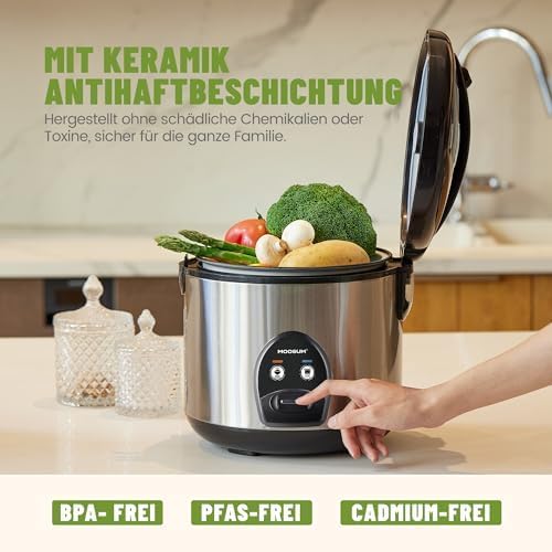 Reiskocher mit Keramikbeschichtung - 1,8L grosse Kapazität - Für 2-10 Personen - inkl. Dampfgarer -E