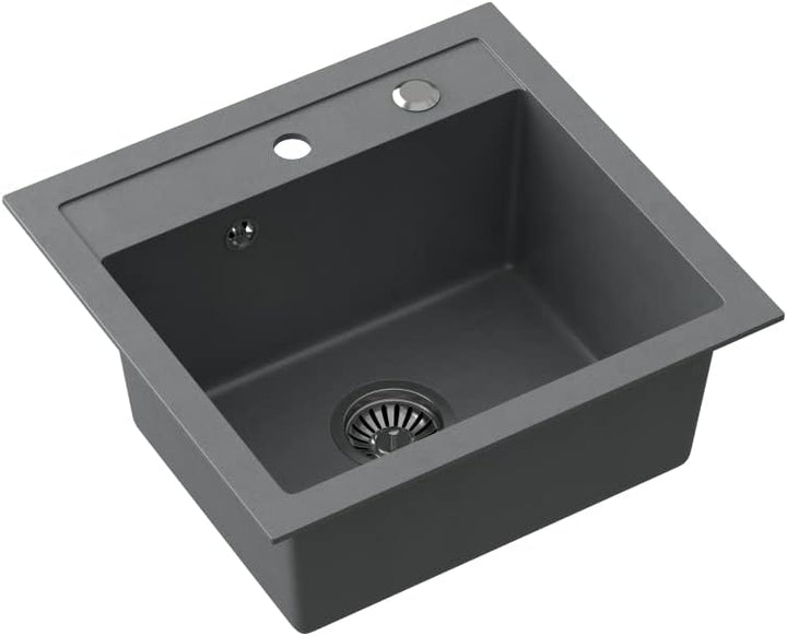 VBChome Spülbecken mit Armatur 50 x 47 cm Grau Spüle Einzelbecken Küche Einbauspüle Verbundspüle Küc