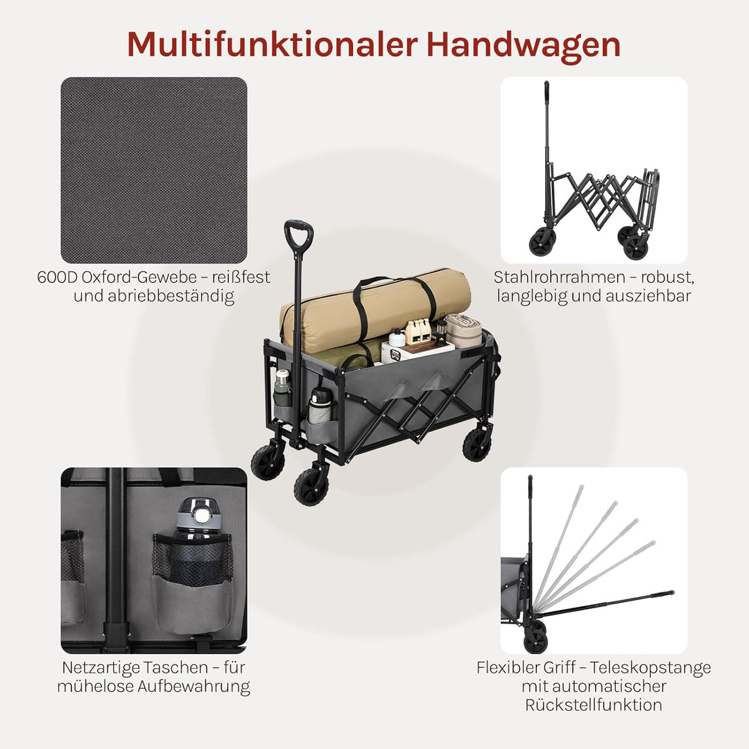 WOLTU Bollerwagen faltbar, 110L + 150kg Tragkraft, Handwagen mit 2 Getränkehaltern, 4 abnehmbaren Rä