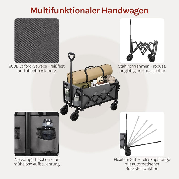 WOLTU Bollerwagen faltbar, 110L + 150kg Tragkraft, Handwagen mit 2 Getränkehaltern, 4 abnehmbaren Rä