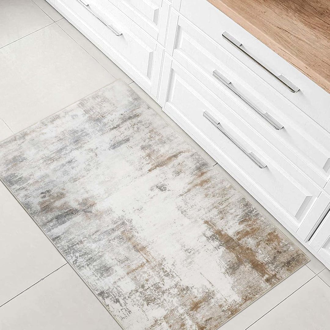Famibay Teppich Wohnzimmer Schlafzimmer Beige Braun Teppich Waschbar Klein Modern Wohnzimmerteppich