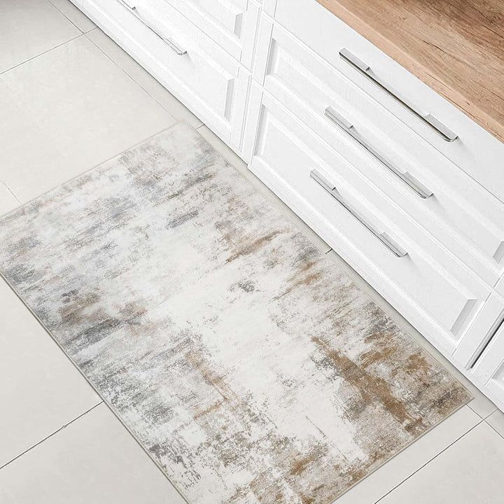 Famibay Teppich Wohnzimmer Schlafzimmer Beige Braun Teppich Waschbar Klein Modern Wohnzimmerteppich
