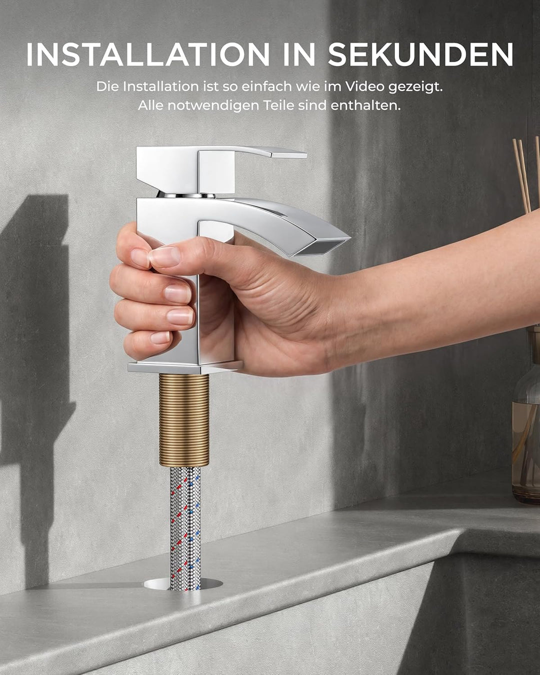 FORIOUS Wasserhahn Bad mit Ablaufgarnitur, Wasserfall Waschtischarmatur mit Auslauf Höhe 60 mm, Misc