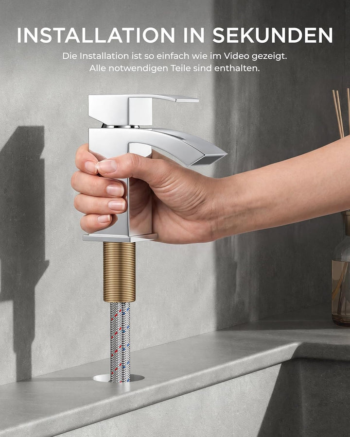 FORIOUS Wasserhahn Bad mit Ablaufgarnitur, Wasserfall Waschtischarmatur mit Auslauf Höhe 60 mm, Misc