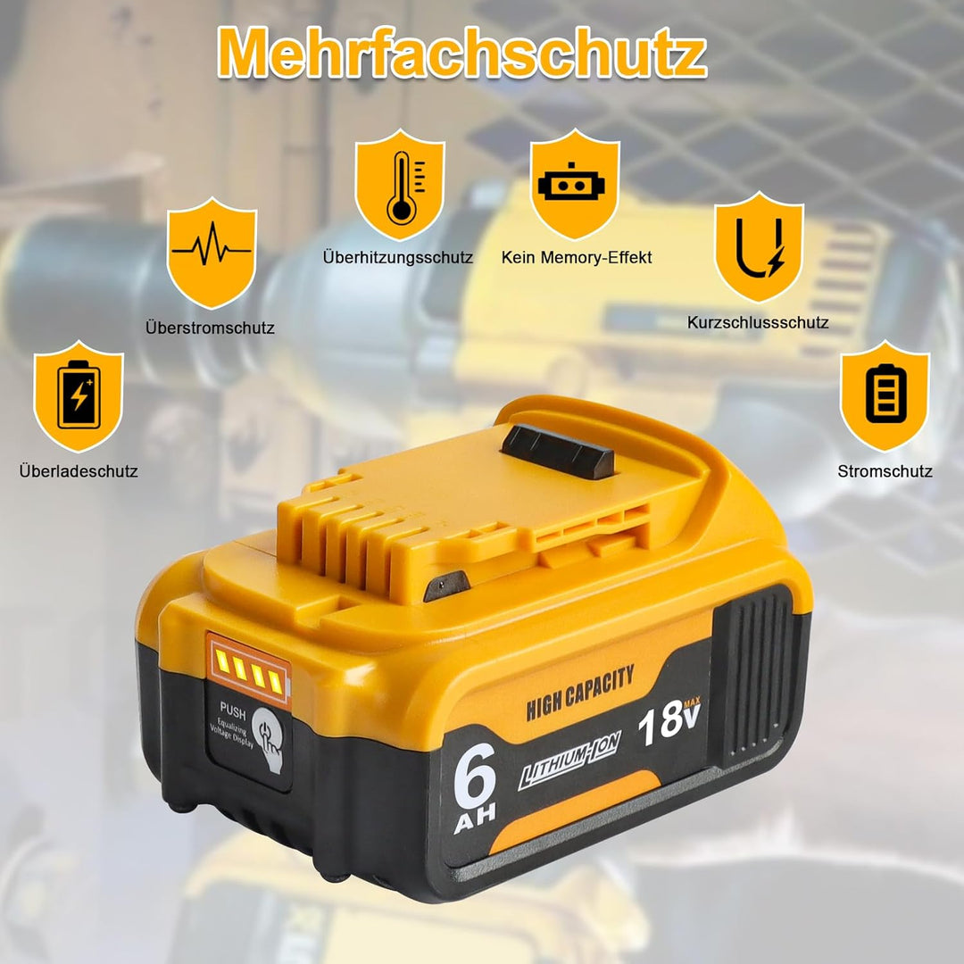2PACK- QUPERR DCB200 5.0Ah 18V XR Li-ion Ersatzakku für DeWalt Akku 18V DCB180 DCB181 DCB182 DCB184