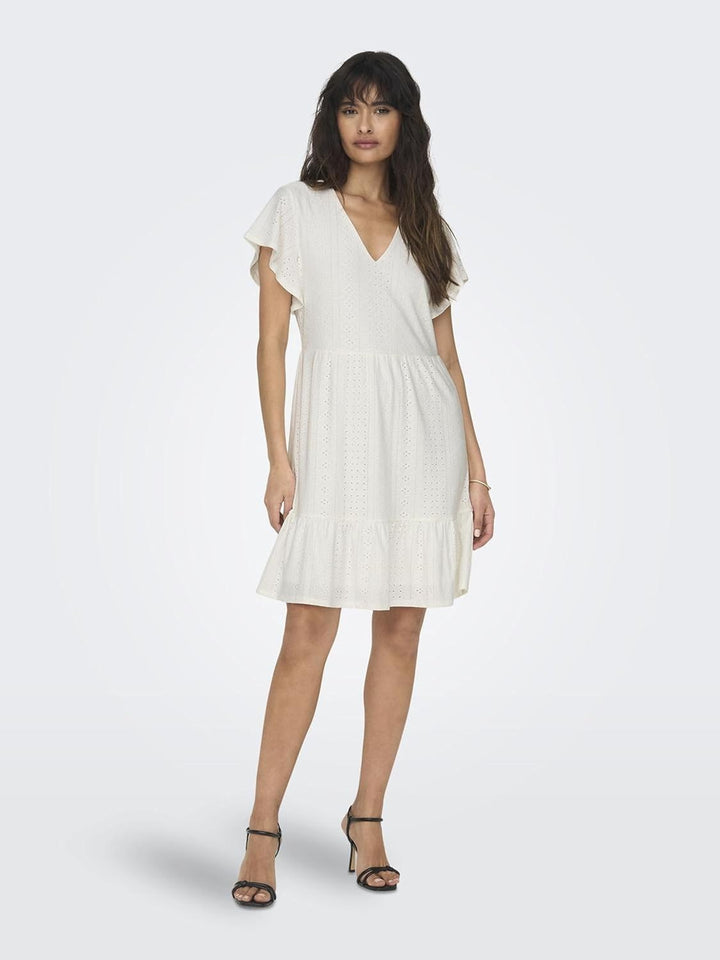 PIECES Damen Onlsandra S/S V-neck Dress Jrs XS Cloud Dancer, XS Cloud Dancer