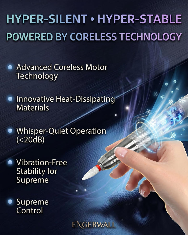 Nagelfräser für Gelnägel, 40.000 U/min mit Coreless Motor, Kabellose Elektrische Nagelfeile, LCD-Tou