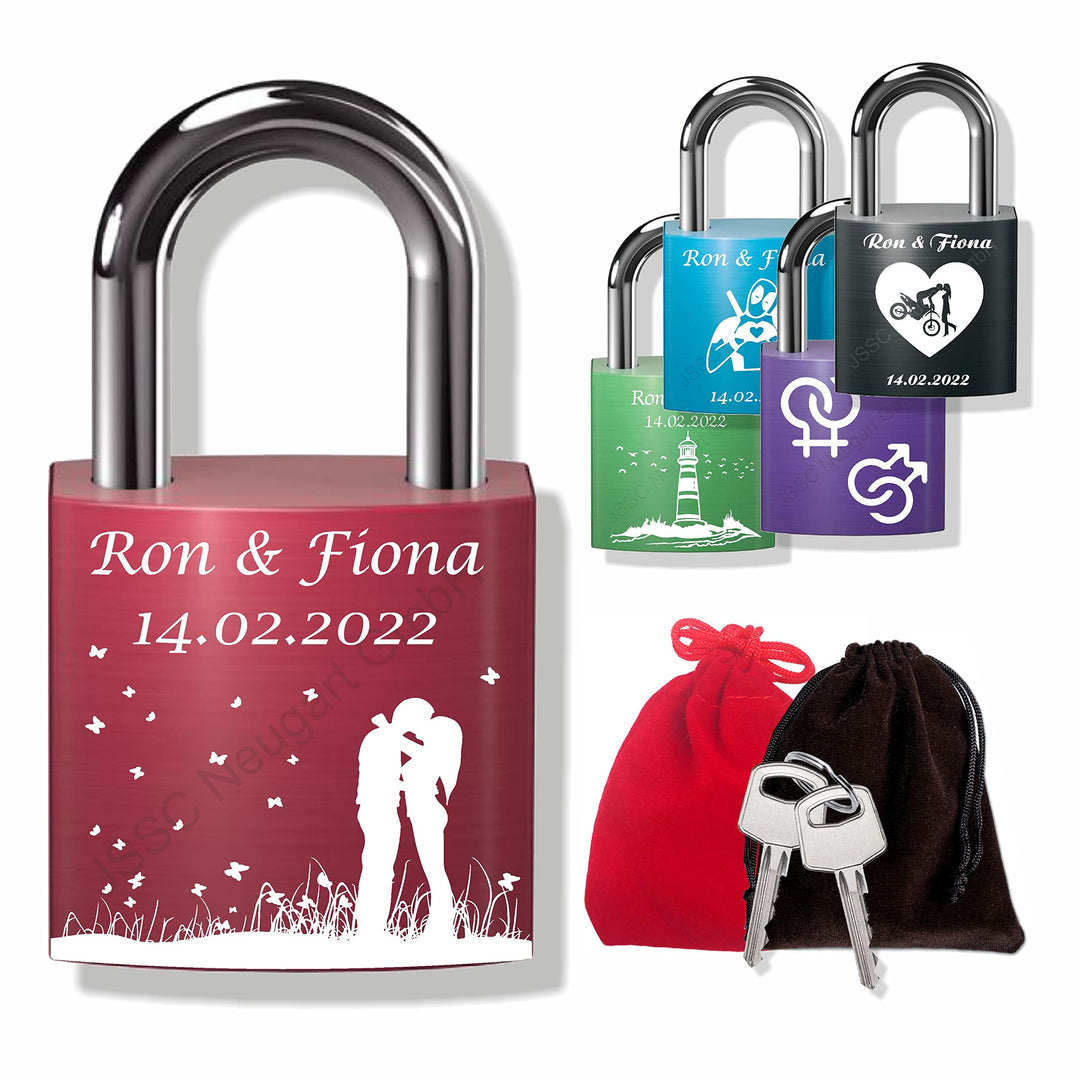 Liebesschloss mit Wunschgravur zum Valentinstag, Hochzeitstag, Jahrestag, Geburt; inkl. Gravur, opti