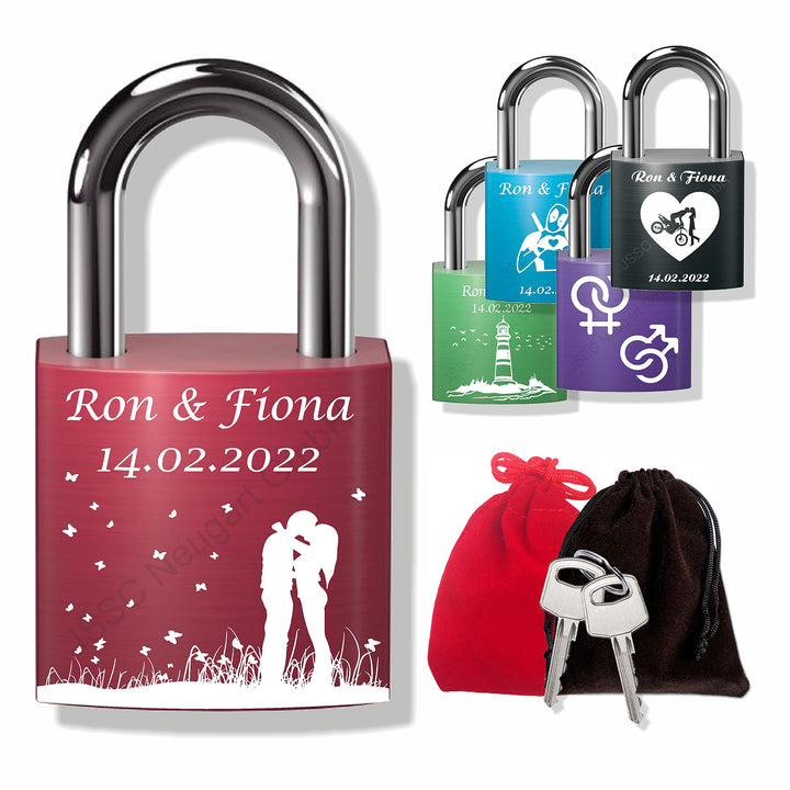 Liebesschloss mit Wunschgravur zum Valentinstag, Hochzeitstag, Jahrestag, Geburt; inkl. Gravur, opti