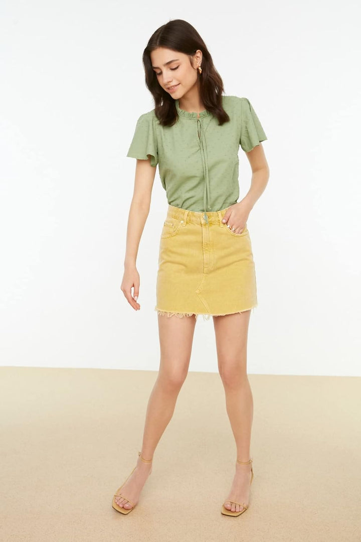 TRENDYOL Damen Woman Regular Standard Mandarin Collar Woven Blouse Hemd 34 Mint, 34 Mint
