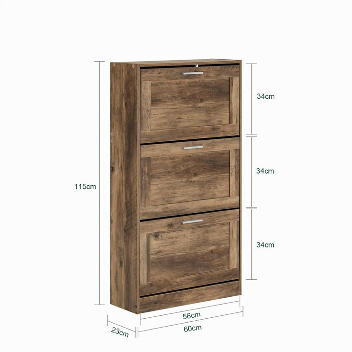 SoBuy Schuhschrank schmal Schuhkipper mit 3 Klappen – Platzsparendes Schuhregal geschlossen mit höhe