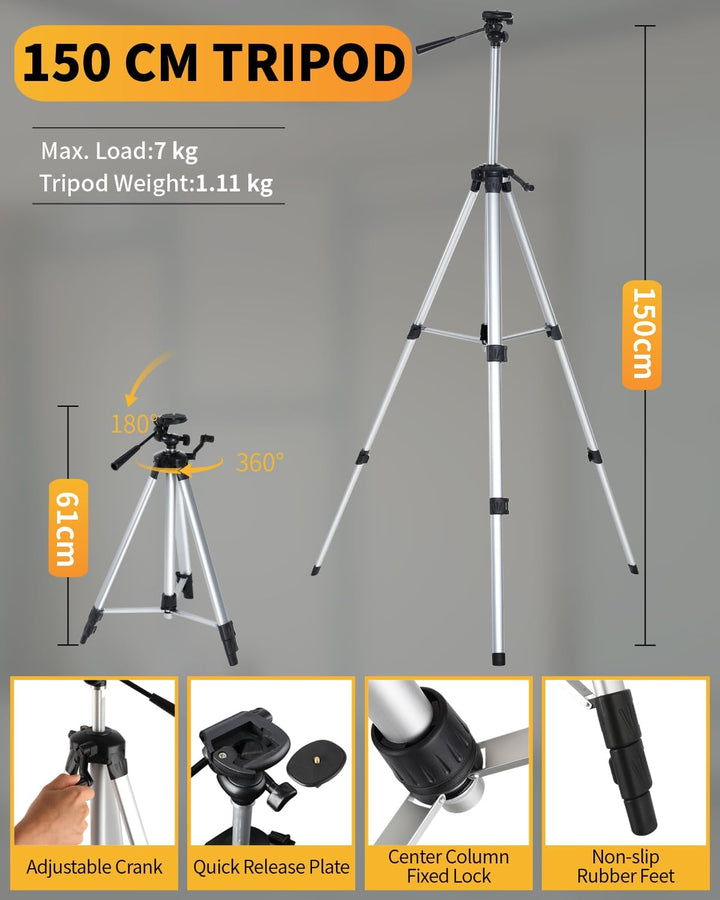 Kreuzlinienlaser mit Stativ, Firecore Laser-Wasserwaage Selbstnivellierend Linienlaser Grün, 3×360°