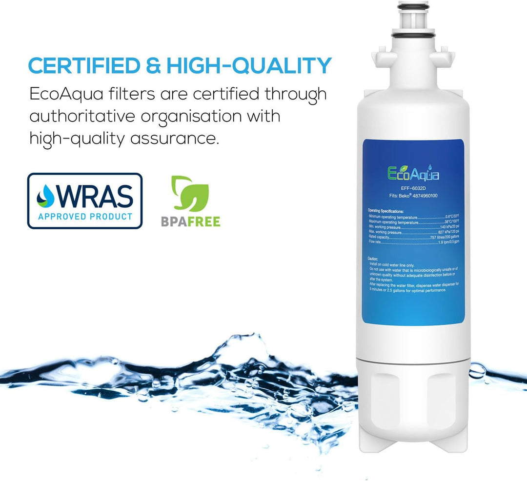 EcoAqua EFF-6032D Eis- und Wasserfilter für Kühlschränke passend für Beko 9256712, 487960200, 434665