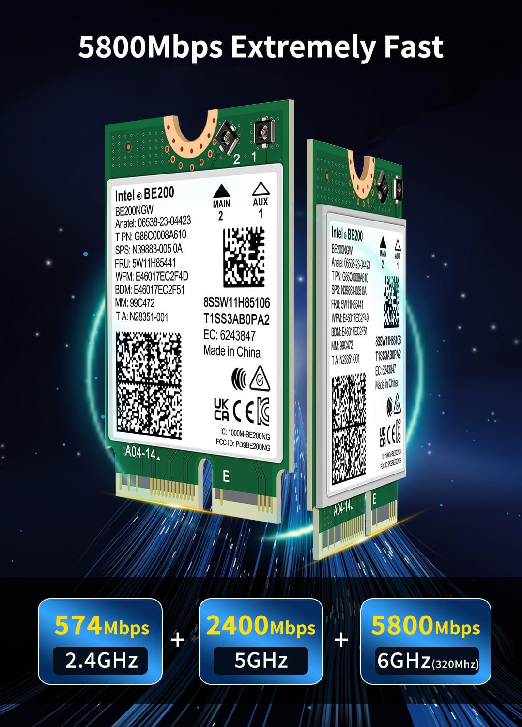NICGIGA WiFi 7 Wireless Card Intel BE200 NGW, Bluetooth 5.4, 5800Mbps M.2/NGFF Network Support Windo