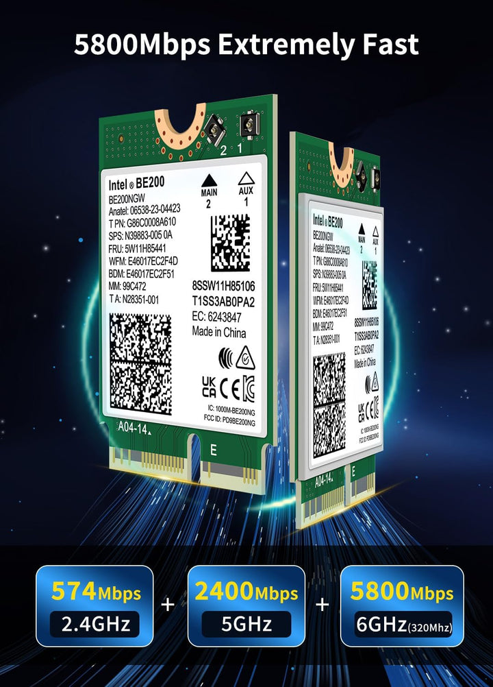 NICGIGA WiFi 7 Wireless Card Intel BE200 NGW, Bluetooth 5.4, 5800Mbps M.2/NGFF Network Support Windo