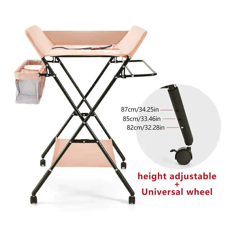 Wickeltisch Klappbarer und tragbarer Baby Wickelkombi auf Rollen Wickelkommode 3 stufig-höhenverstel