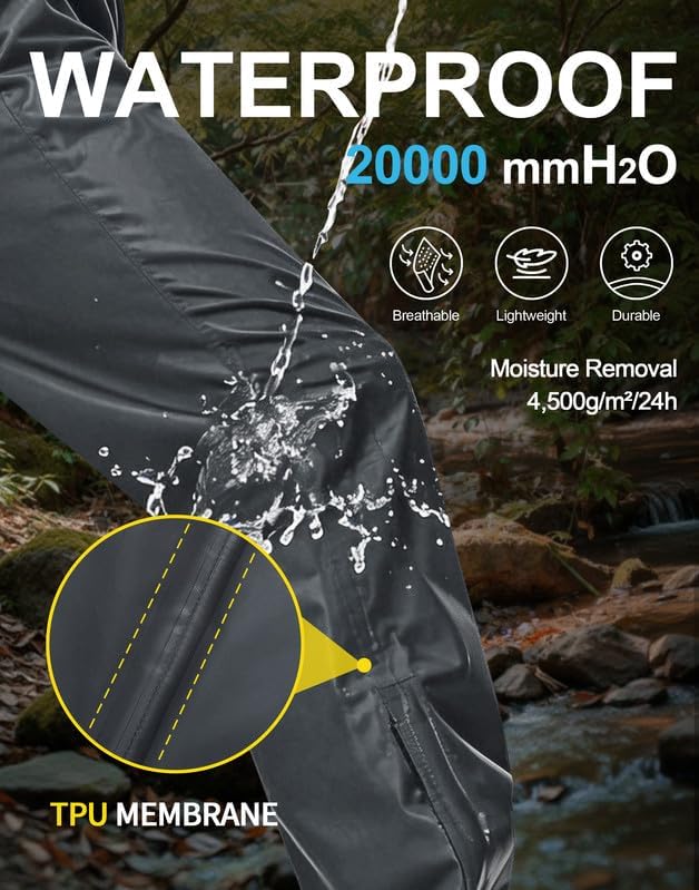 Pioneer Camp Regenhose Herren Wasserdicht 20000mm Leichte Packbar Fahrrad Überhose Winddichte Atmung