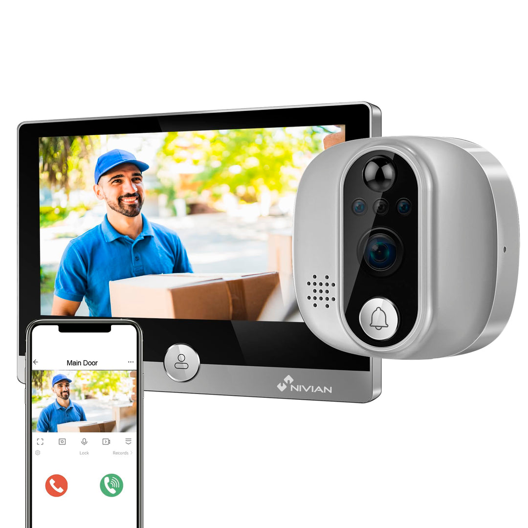 NIVIAN WiFi Digital Peephole – Full-HD-Videokamera mit Akku und Türklingel, Zwei-Wege-Audio, PIR-Erk