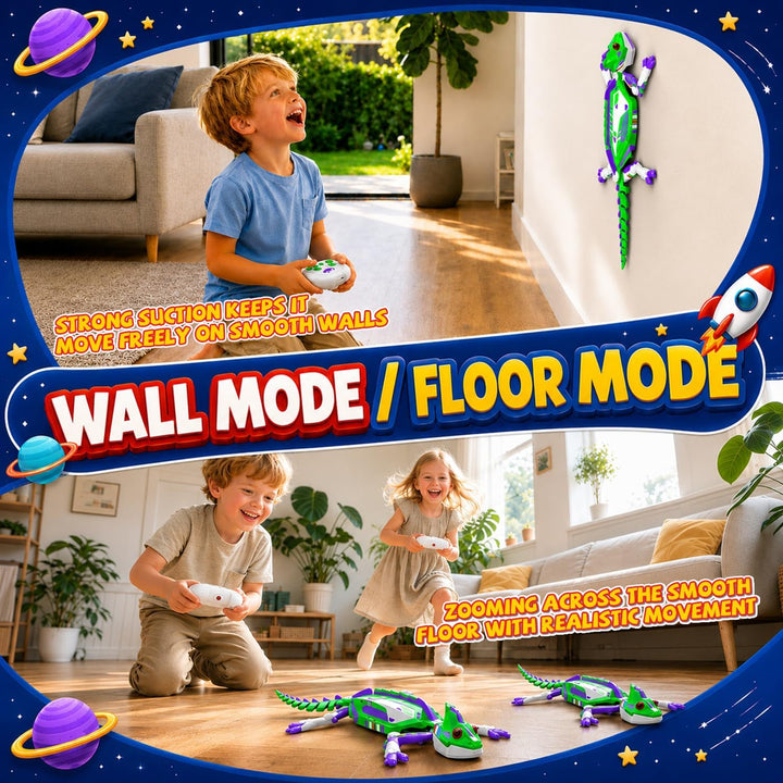PandaHome Gecko Wandflitzer, Ferngesteuert Gecko mit LED-Augen | Aufladbar, Wand-/Bodenmodus, 360°-D
