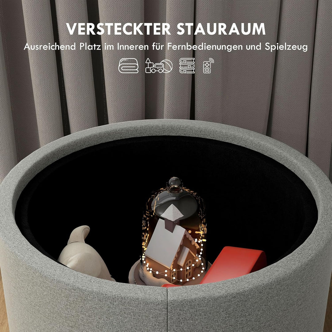 HOMCOM Sitzhocker mit Stauraum, Runder Hocker mit Klappdeckel Couchtisch, 56 x 56 x 42 cm Polsterhoc