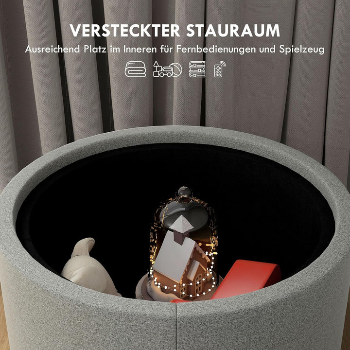 HOMCOM Sitzhocker mit Stauraum, Runder Hocker mit Klappdeckel Couchtisch, 56 x 56 x 42 cm Polsterhoc