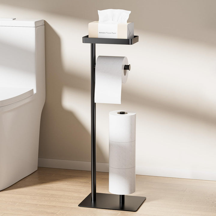 Toilettenpapierhalter Stehend Schwarz, FUNPALA Edelstahl Freistehend Klopapierhalter Stehend, Toilet