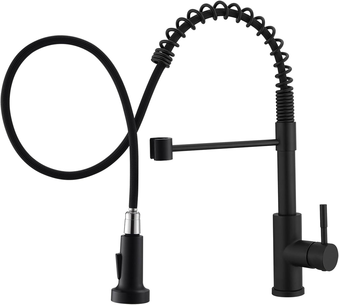 TIMACO Schwarz Wasserhahn Küche, Hochdruck-Küchenarmatur mit herausziehbarer Brause,Mischbatterie Sp