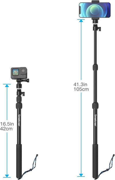 Smatree DS1S Teleskop-Selfie-Stick aus Aluminiumlegierung, kompatibel mit GoPro Hero 10/9/8/7/6/5/4/