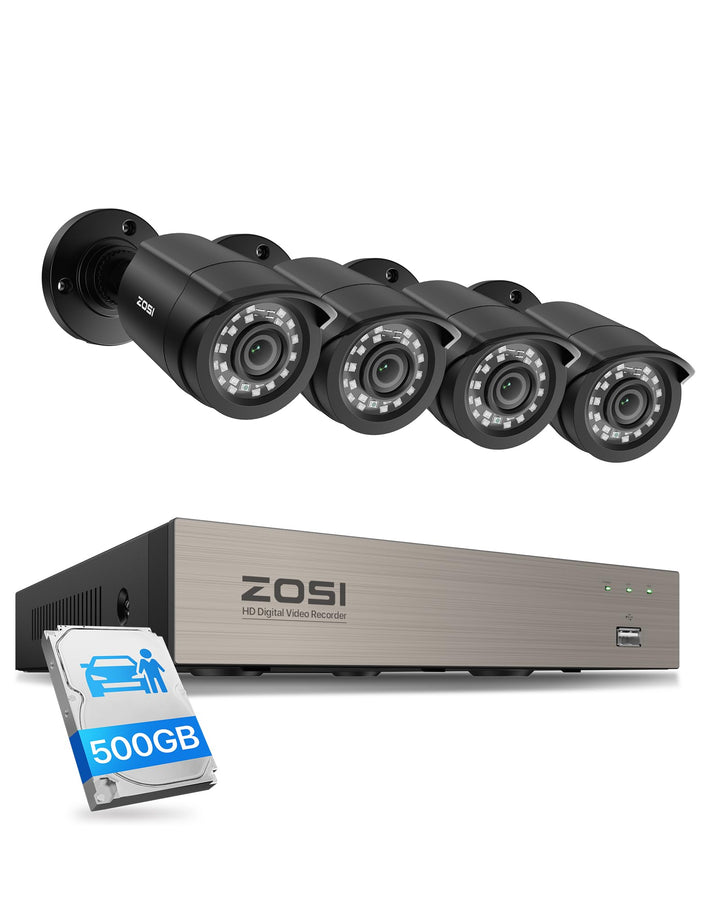 ZOSI 1080P Aussen Überwachungskamera Set mit Kabel, 8CH 500GB DVR und 4 Aussen 1080P Verkabelt Video