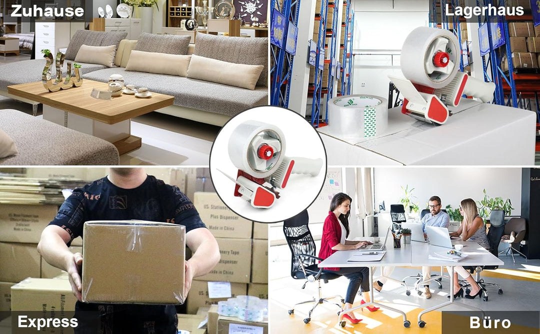 BOMEI PACK Paketklebeband 50 m x 48 mm - transparent - 2er Set mit Abroller - für Pakete und Karton