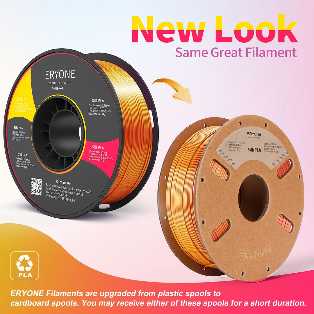 ERYONE Dual Zweifarbig PLA Filament 1.75mm, 3D Drucker Filament 1kg Spule +/- 0,03 mm, Seide Rot & G