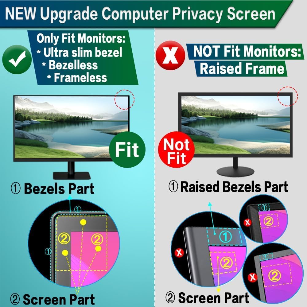 STARY Blickschutzfolie für 27 Zoll 16:9 Ultra-Slim Bezel Monitor Selbstklebend Abnehmbar ohne Rückst