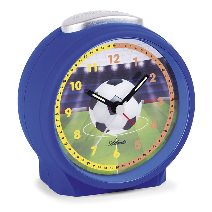Atlanta Kinderwecker für Jungen Blau Fussball Quarzwecker - 1981/15 10 cm Blau, 10 cm Blau