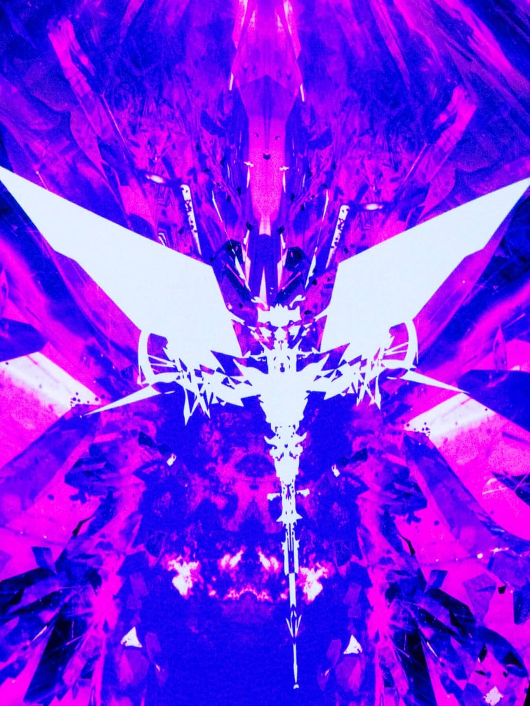 PSYWORK Schwarzlicht Segel Spandex | Goa Amethyst Deceiver Wing Left | 5,0 x 2,5m | UV-aktiv | leuch