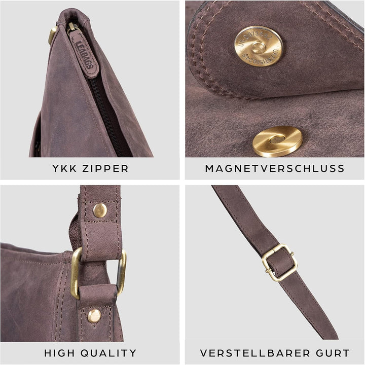 LEABAGS Leder Handtasche Damen I Premium Echtleder Umhängetasche I Damen Schultertasche I Damentasch