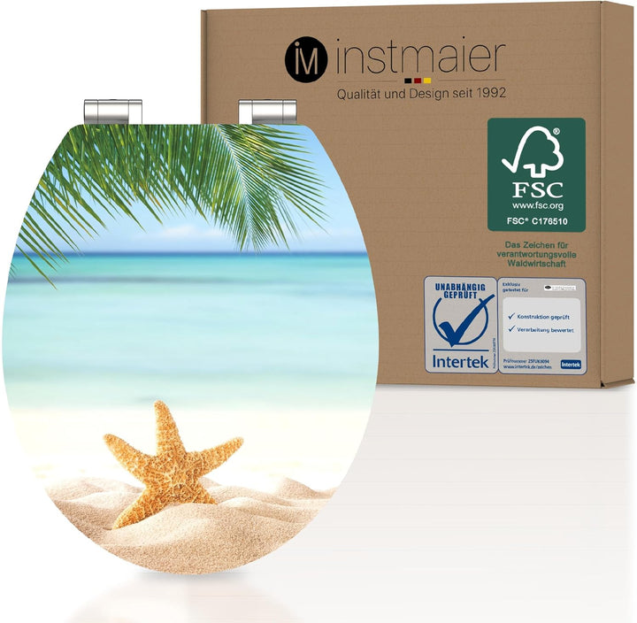 instmaier WC Sitz mit Motiv | Seestern am Strand | Toilettensitz mit Absenkautomatik | Klodeckel aus