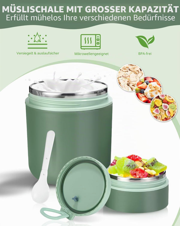Müslibecher 530ml+180ml,Joghurtbecher to Go Kinder mit Löffel,Müsli Cup to Go Becher, Auslaufsichere