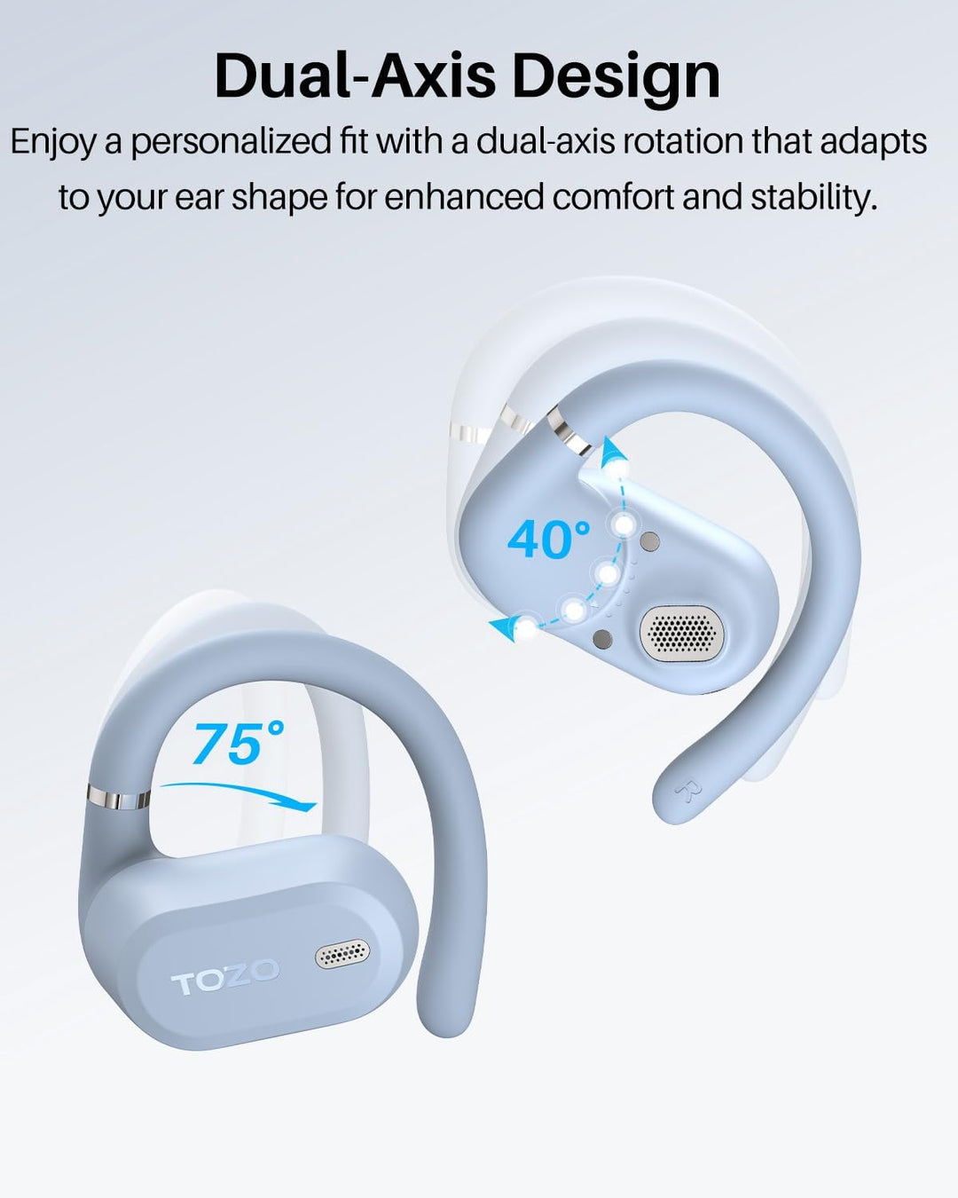 TOZO OpenWear Kabellose Bluetooth-Kopfhörer, ENC-Anrufe, 14,2mm Treiber, 38 Std Wiedergabe,LED-Anzei