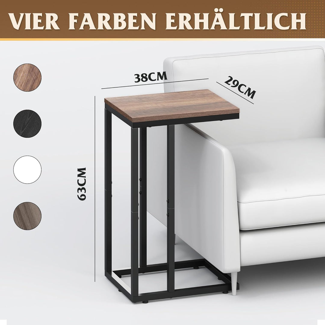 WLIVE Beistelltisch C Form, Nachttisch für Schlafzimmer, Wohnzimmer, Beistelltische mit Metallrahmen