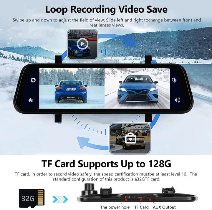 Hodozzy Spiegel Dashcam Carplay Wireless Android Auto Bluetooth 9,66 Zoll IPS Touchscreen Frontkamer