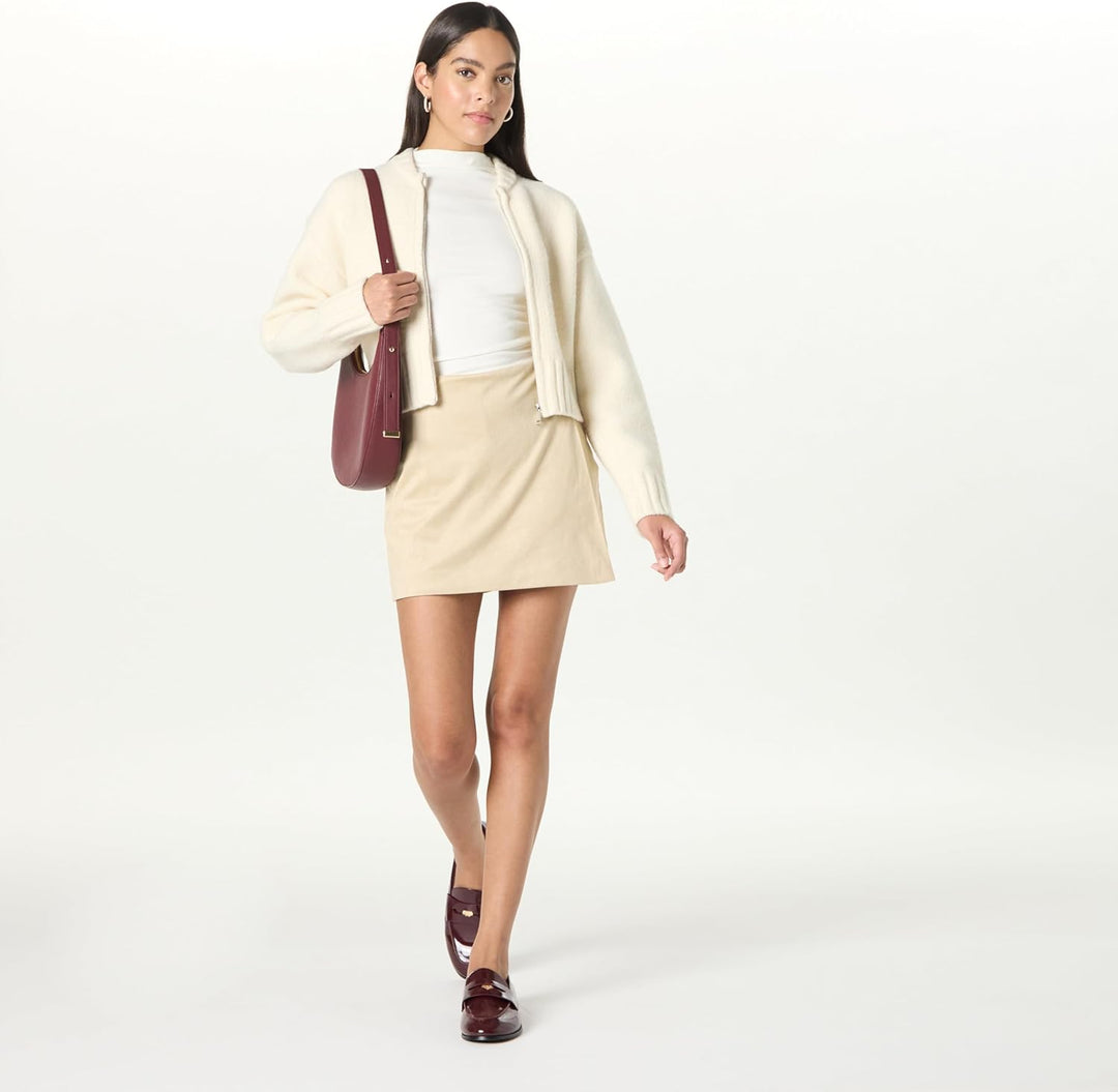 The Drop Damen Kamila A-line Mini Skort Rock XS Wildlederimitat Hummus, XS Wildlederimitat Hummus