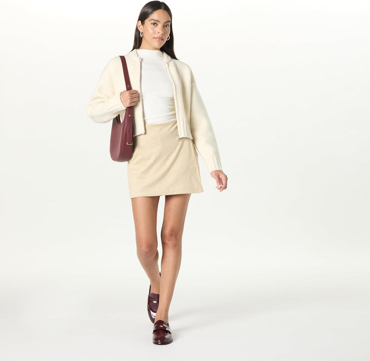 The Drop Damen Kamila A-line Mini Skort Rock XS Wildlederimitat Hummus, XS Wildlederimitat Hummus